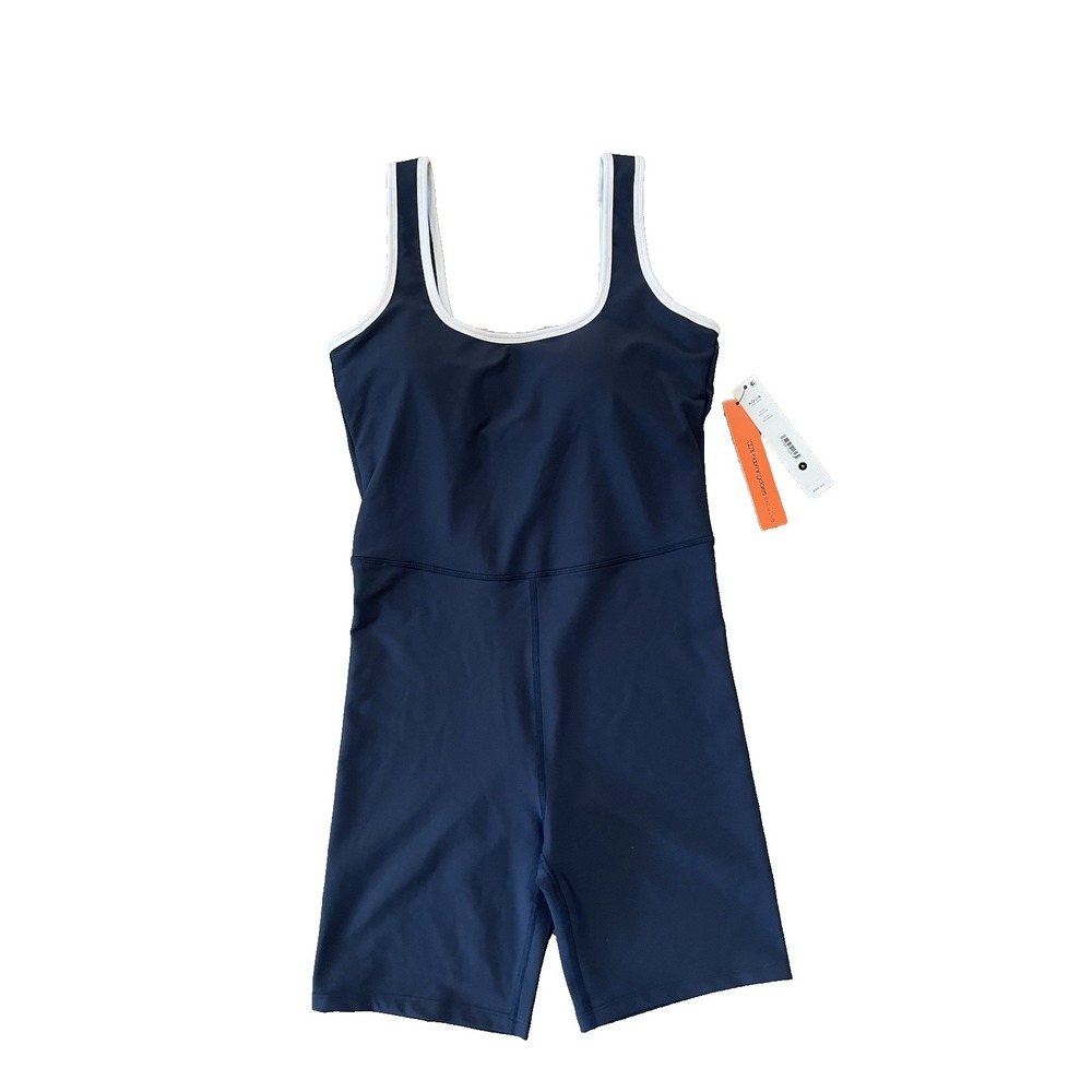 NWT Bloomingdales Aqua‎ Athletic Navy Exercise Bodysuit Women's Sz S Romper